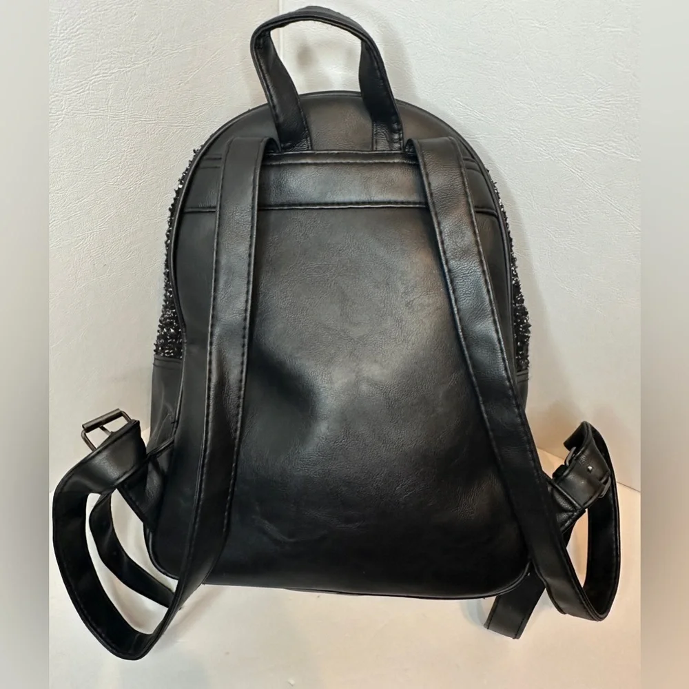 Claire’s Black Woven Faux Leather and Fabric Backpack With Silver Hardware